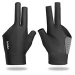 YFY Billiards Glove 3 Finger Pool Glove for Left Hand, Durable Double Stitched, Snooker Cue Sport Glove Popular Sizes for Men & Women (Black, Medium-Large)