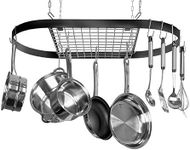 Kinetic Pot and Pan Rack with Ceiling Hooks - Premium Oval Mounted Oragnizer Rack with Multi Purpose Kitchen Organization and Storage for Home, Restaurant, Cookware, Utensils (Hanging Black)