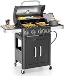 2 in 1 Propane Gas BBQ Grill with Side Burner & Porcelain-Enameled Cast Iron Grate, 4-Burner Flat Top Grill, 46,700 BTU Outdoor Barbecue Propane Griddle Grill Combo for Camping, Patio, Backyard