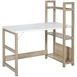 HOMCOM Computer Desk with 3 Tier Storage Shelves, 120cm Writing Table for Home Office, Study, Bedroom, White and Oak