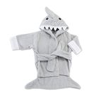 Baby Aspen Hooded Shark Robe,"Let The Fin Begin", Ultra Soft Gray Cotton Terry Toddler/Baby Boy Towel