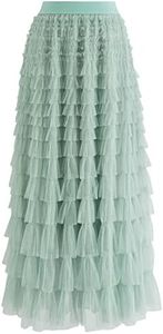 CHICWISH Women's Mint Swan Cloud Tiered Layered Mesh Ballet Prom Party Tulle Tutu A-line Midi Skirt