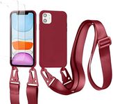 vrupin Compatible with Samsung Galaxy A13 4G Mobile Phone Chain Case, [Pack of 2 Screen Protectors, 9H Hardness Tempered Film], Necklace Case Nylon Shoulder Strap, Soft Liquid Silicone, Dark Pink