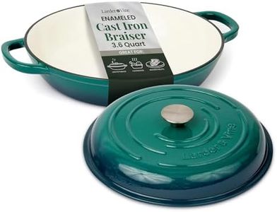 Larder & Vine Enameled Cast Iron Braiser | 3.6 qt Braiser Pan with Lid | Shallow Dutch Oven Compatible on All Cooktops | Casserole Dish Oven Safe to 500° F | Dual Handles | Bondi