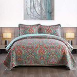 Travan 3-Piece Bedspread Quilt Set Oversized Reversible Quilted Bedding Cotton Coverlet Set with Shams, Gorgeous Floral Pattern, Queen Size