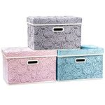 PRANDOM Larger Collapsible Storage Cubes with Lids Fabric Decorative Storage Bins Boxes Organizer Containers Baskets with Cover Handles for Bedroom Closet Living Room 17.7x11.8x11.8 Inch 3 Pack