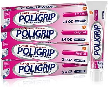 Super Poligrip Original Denture Adhesive Cream, Zinc Free Denture Cream for Dentures - 2.4 Ounces (Pack of 4)