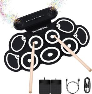 INGPARTNER Electronic Drum Set, 9-Pads Roll-Up Electric Drum Pad Kit with Headphone Jack 10Hrs Playtime Built-in Speaker with Drumsticks Pedals, Xmas Birthday Gift for Adults,Student (Black)
