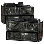 Spec-D Tuning Smoke Headlights + Bumper Lights + Corner Lamps Compatible with 1994-1998 GMC C10 Pickup Sierra Suburban, Left + Right Pair Headlamps Assembly