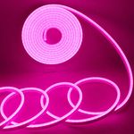 EverBright Led Neon Strip Lights, 12V Led Neon Rope Light Indoor Outdoor, Silicone 16.4Ft 600SMD Pink Led Neon Lights, Led Rope Waterproof Flexible for Signboard Bar Home Building Decoration (No Power Adapter)