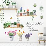 DECOWALL DS9-8055 Flower Pots Wall Stickers Plant Decal Peel Stick Removable Nursery Living Room Floral Collant Mural Kitchen Art Arch Bathroom Leaf Baton Fleur Garden colorful basket diy green