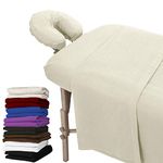 LONDON LINENS Extra Thick 3 Piece Set Massage Table Sheets Set - 100% Natural Cotton Flannel - Includes Massage Table Cover, Massage Fitted Sheet, and Massage Face Rest Cover (Natural)