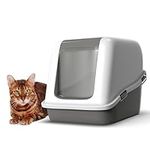 Ella Comfort Cat Litter Box Enclosure with Hood & Flap Door, High Sided Cat Litter Tray with Detachable Top, Carbon Filter for Odor Elimination (Grey/White, 55x39x41)