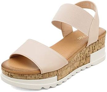 DREAM PAIRS Womens Open Toe Elastic Strap Casual Flatform Platform Sandals,Size 7.5,Nude-2,Reed-2