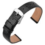 ANNEFIT Women's Leather Watch Band 15mm, Lizard Grain Slim Thin Replacement Strap (Black)