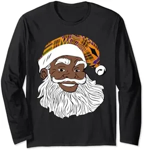 Black Jolly Santa Design African American Santa Kente Hat Long Sleeve T-Shirt