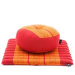 LEEWADEE Meditation Cushion Set Mini – 1 Small Zafu Yoga Pillow and 1 Small Roll-Up Zabuton Mat Filled with Eco-Friendly Kapok, orange red