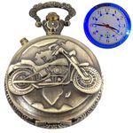 Tiong Cool Motorcycle Design Pocket Watch with LED Lights, Creative Quartz Arabic Numeral Dial for Men's Pocket Watch