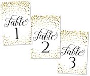 Hadley Designs Gold Table Numbers 1-20, Wedding Table Numbers, Table Numbers for Wedding Reception Centerpiece, Black and Gold table numbers, Double Sided Table Number Cards - 4 x 6 Inches