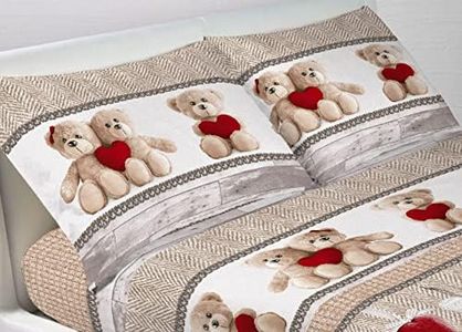 Linen Web Bedding Set 100% Cotton, French Bed Sheets, Sweet Bear Pattern