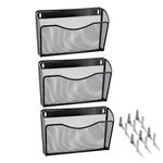 Wall Mount File Holder (3 Pack), AGPtek Wall File Holder, Hanging Wall File Organizer, Pocket Mesh Metal File Holder Organizer for papers, files and Home- Black