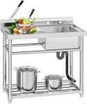 YITAHOME Stainless Steel Kitchen Sink with Right Drainboard Freestanding NSF Commercial Sink w/Storage Shelf for Restaurant, Laundry, Garage, Workshop Sink with Legs for Outdoor (39x23x37 Inch)