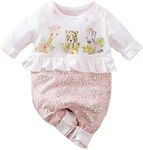 Aoswep - Cute Giraffe + Zebra With Floral Print Long Sleeve Baby Girl Clothes White Jumpsuit For Baby One-Piece Romper, White & Pink, 6-9 Months