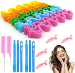 30Pcs Hair Curlers Styling Kit, No Heat Wave Style Hair Rollers Spiral Curls, Magic Hair Curlers with Styling Hooks, Combs and Clips, Curl Wave Formers for Women Girls Most Kinds of Hairstyles(50CM)