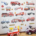 decalmile Fire Trucks Wall Decals Transportation Cars Vehicles Wall Stickers Boys Bedroom Kids Room Playroom Wall Decor