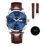 Taxau Men's Watch Big Face Easy Read Arabic Numeral Dress Watches for Men Classic Black Brown Leather Band Analog Mens Wrist Watch with Day and Date Fashion Business Waterproof Luminous Quartz Watch,