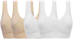 ohlyah Women's Seamless Wire-Free Bra with Removable Pads (L:34C 34D 36B 36C 38A, 4 Pack White White Nude Nude), White