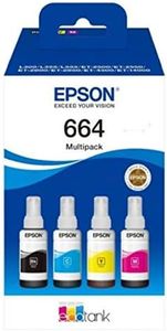 Epson Multipack 664 EcoTank, Bouteilles d'encre d'origine, 4 couleurs : Noir, Cyan, Magenta, Jaune, L300 L355 L555 ET-2500 ET-2550 ET-2600 ET-2650 ET-4500 ET-14000