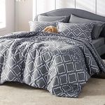 Bedsure Full Comforter Set 7 Pieces - Dark Grey Blue Quatrefoil Comforters Full Size, Lightweight Bedding Sets for All Season, Bed in a Bag with Comforters, Sheets, Pillowcases & Shams