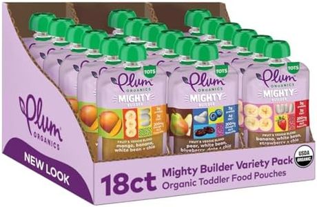 Plum Organics Mighty Builder Organic Toddler Food - Fruit and Veggie Blend Variety Pack - 4 oz Pouch (Pack of 18) - Organic Fruit and Vegetable Toddler Food Pouch