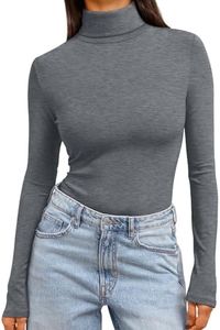 Trendy Queen Women's Turtleneck Long Sleeve Shirts Fall Fashion BasicThermal Underwear Tops Winter Clothes 2024 Grey S