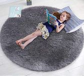 Subharambh creation Polyester Extra Soft Round Plain Fluffy Circle Shaggy Throw Rug Carpet for Bedroom Drawing Room for Kids Room, Nursery Room, 2inch Piles Hight, Grey