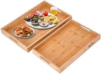 Hallops Wooden Serving Tray - Set of 2 Bamboo Trays (16"x11" and 15"x10") - Sturdy Table or Coffee Tray - Kitchen Counter Storage Accessory - Nesting Trays - Eating Trays for Serving Food (Brown)