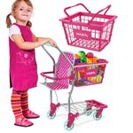 Molly Dolly 2 in 1 Kids Shopping Trolley & Shopping Basket Playset - Toy Shopping Cart For Kids