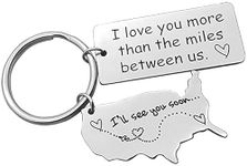 Janiya Stainless Steel Gift For Her Him - Boyfriend Girlfriend Gifts, I Love You More Than The Miles Between Long Distance Relationship Keyring, Going Away State Keychain, Silver