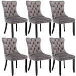 ModernLuxe Dining Chairs Set of 6, Upholstered Velvet Dining Chairs, Button Tufted Kitchen Chairs with Solid Wood Legs, Riveted Trim and Knocker Ring, Chairs for Living Room Dining Room, Gray