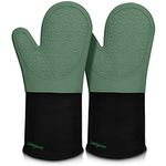 Extra Long Silicone Oven Mitts, sungwoo Durable Heat Resistant Oven Gloves with Quilted Liner Non-Slip Textured Grip Perfect for BBQ, Baking and Cooking - 1 Pair 14.6 Inch Midnight Green & Black