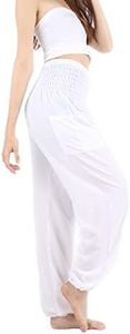 Boho Pants 2-Pocket Flowy Harem Pants Women for Yoga Travel Hippie Clothes Solid White