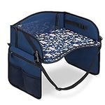 Navaris Kids Car Tray Table - Foldable Travel Play Tray for Toddlers and Children - Drawing, Watching Tablet, Snacks - Animal Design - Blue/Black