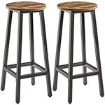 IBUYKE Set of 2 Bar Stools, Tall Breakfast Bar Stools with Footrest for Kitchen, Industrial Bar Chairs for Party Room, 70 cm Height Stools, Rustic Brown, TMJ510H