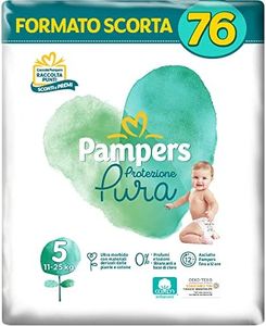 Pampers Protezione Pura (Naturello), 76 Pannolini Contenenti Cotone e Materiali Naturali Derivanti dalle Piante, 0% Profumo, Taglia 5 (11-25 kg)
