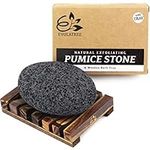 Evolatree Pumice Stone for Feet - Lava Foot Scrub, Cleaning & Exfoliating Dead Skin, Corn & Callus Remover for Hands Heels - Shower Bath Foot Scrubber & Scraper Pedicure Care w/Bonus Wooden Soap Tray