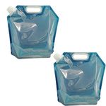 Syga 5 Liters Portable Collapsible Water Storage Tank Water Container Water Carrier Lifting Bag Camping Hiking Survival Kit Tool, Blue Transparent - 2 Packs