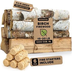 15" Birch Firewood Logs with Fire Starters Set – 1200 cub. in, 15–20 lb | Kiln-Dried & Seasoned Hardwood for Fire Pit, Fireplace | Bright Flames & Pleasant Aroma for Cozy Atmosphere