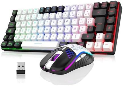 RedThunder K84 Combo Clavier et Souris USB sans Fil Gamer, AZERTY Français, Batterie Rechargeable RVB Rétroéclairée, Clavier TKL à 75% et Souris Optique Légère en Nid d'abeille 3200 DPI (Blanc-Noir)