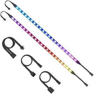 ALITOVE Addressable RGB PC LED Strip ARGB Magnetic PC Case Strip Light for ASUS Aura SYNC Gigabyte RGB Fusion MSI Mystic SYNC ASRock Polychrome RGB 3 pin 5V ADD Header Motherboard, 36cm 21 LED, 2pcs